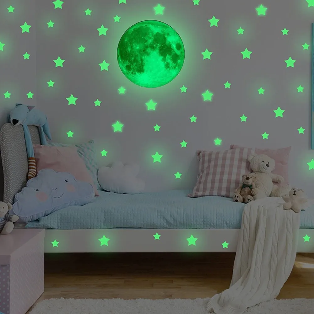 

Glow In Dark Wall Ceiling Stars Moon Stickers Wall Stickers Night Kid Home Decor glowing stickers stars shine in the dark
