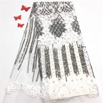 

Gorgeous wedding/party French net lace fabric with sequins nice tulle material with 3D flower PNZ793(5yards/lot)