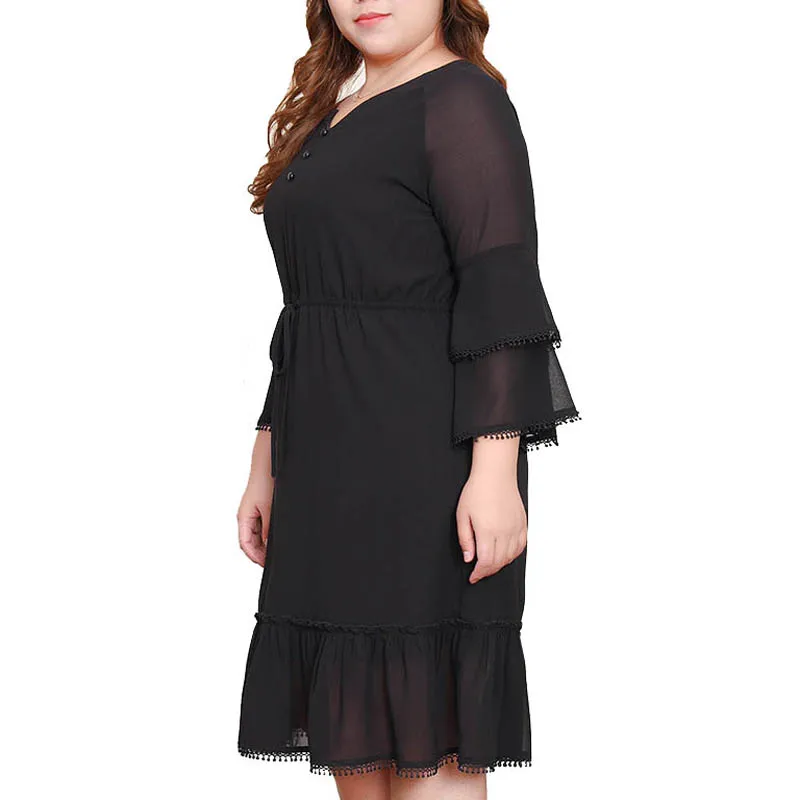 Весенне-летнее женское платье 5XL 6XL 7XL 8XL 9XL 10XL Плюс Размер Бюст 147 см свободное платье большого размера черный цвет