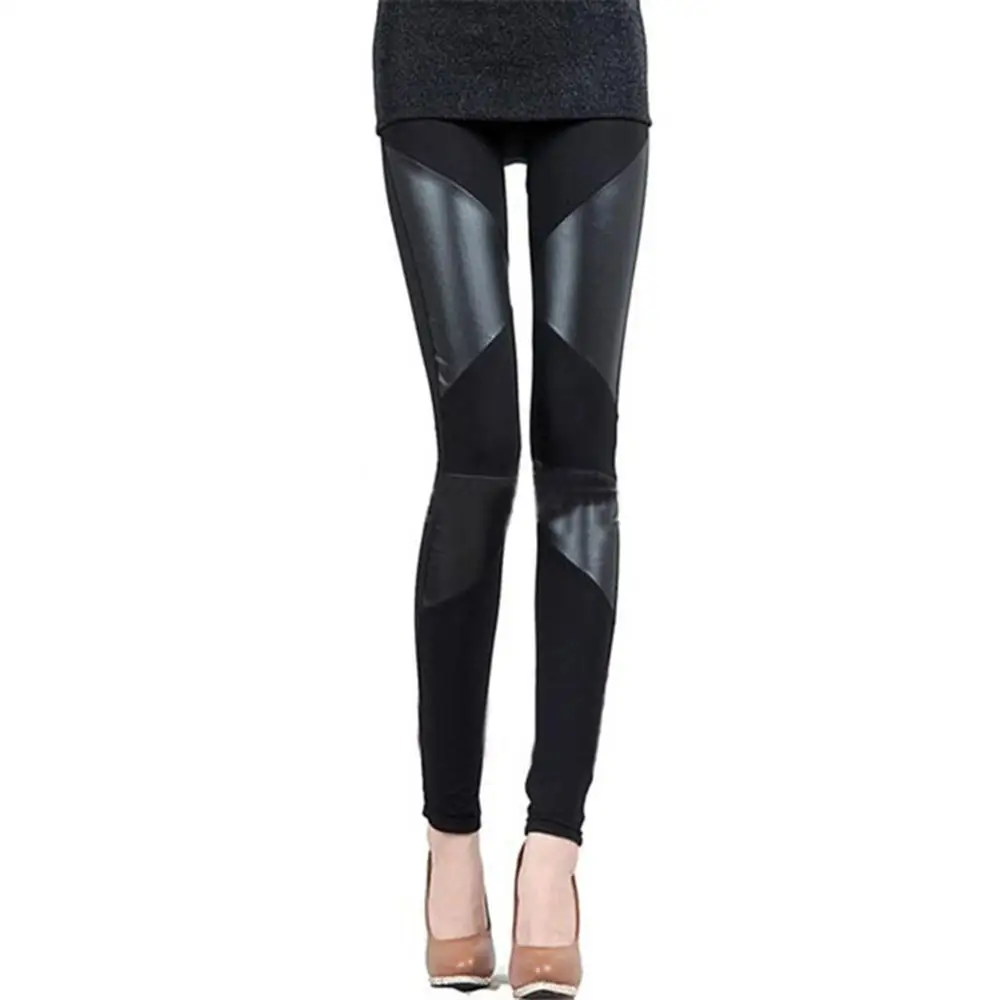 New Slim Fit Women Leggings Splicing Sexy Stretch Stripe Leggins Faux