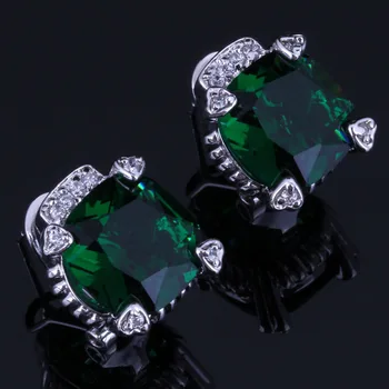 

Superior Square Green Cubic Zirconia White CZ Silver Plated Clip Hoop Huggie Earrings V0906