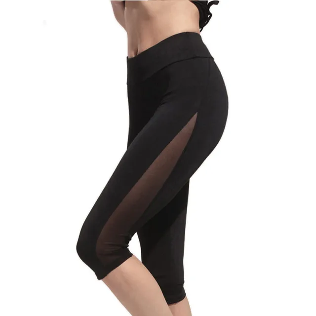 BINAND Women'S Black Mesh Side Compression Capri Tights Running Jogging