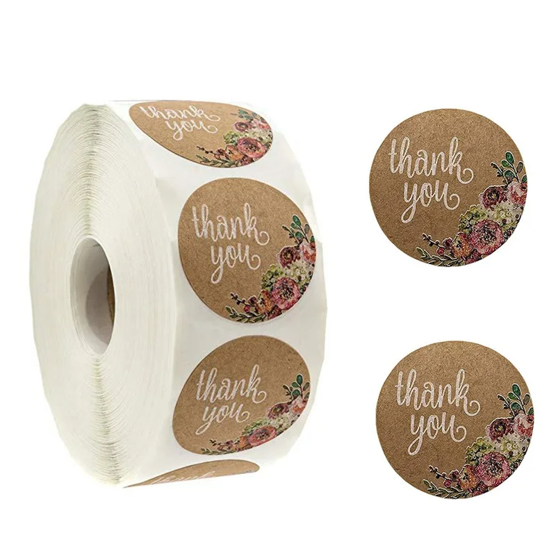 

1pc Round Shape Handmade With Thank You Label Flower Stickers Gold Foil Print Gift Labels Tag