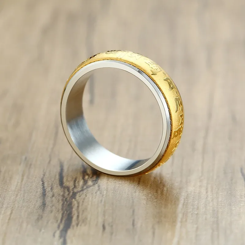 Men's Mantra Ring Stainless Steel Meditation Spinner Silver Color Wedding Brands Spinning Anel Male Finger Accessories