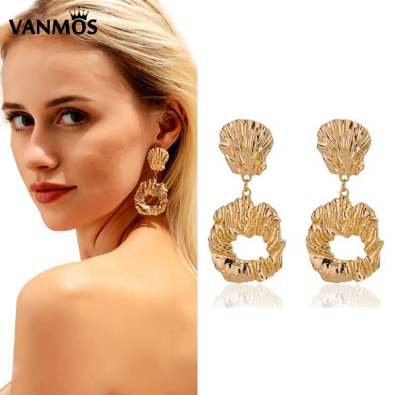 

Vanmos Statement Large Shell Women Drop Earrings Vintage Charm Geometric Dangle Earrings 2019 New Fashion Heavy Metal Brincos