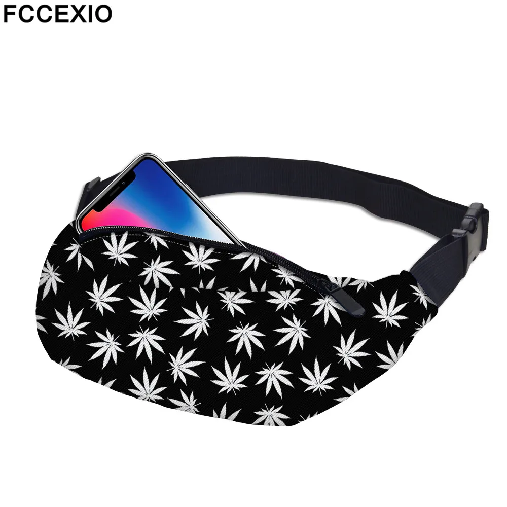 

FCCEXIO New 3D Colorful Waist Pack For Men Fanny Pack Style Bum Bag White Weeds Women Money Belt Travelling Mobile Phone Bags