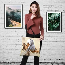 Crowsdale двухсторонняя лошадь Лен с принтом женская большая сумка для Покупок Сумка-тоут для дам тканевая сумка женская сумка