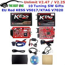 Онлайн V2.47 ЕС красный Kess V5.017 OBD2 менеджер Тюнинг Комплект KTAG V7.020 4 светодиодный Kess V2 5,017 BDM Рамка K-TAG V2.25 ECU программист