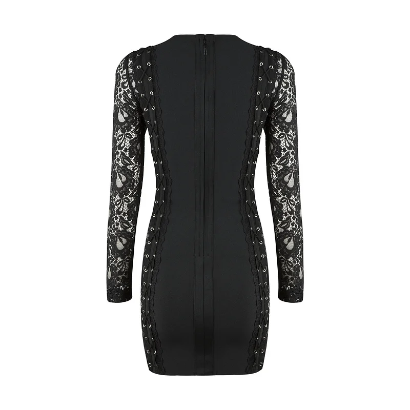 Noir 2017 Dentelle Sexy Designer Mode Hiver Manches Noire Soirée En Moulante Bandage Longues De Robe YHRWcWBwvg