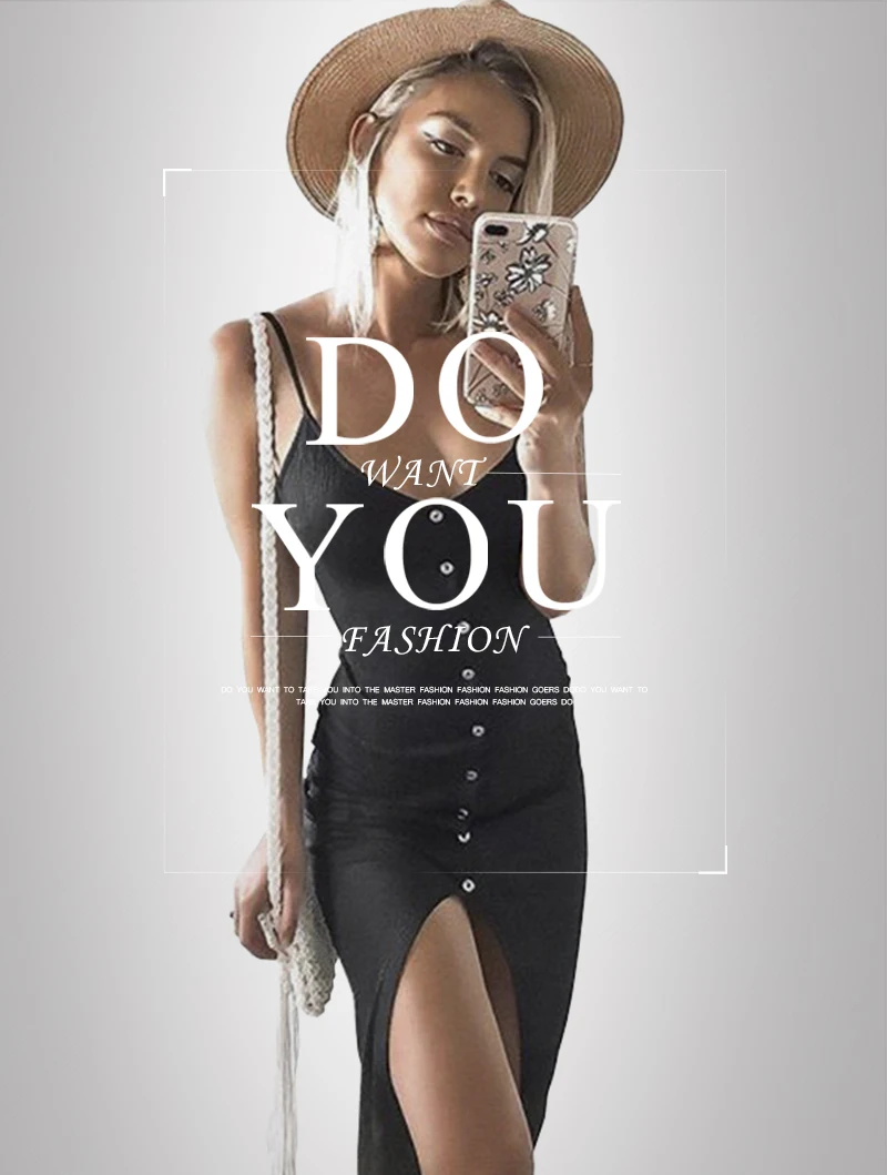Sexy Summer Dress Buttons Women High Split Sheath Sundress Backless Strap Sleeveless Irregular Long Dresses Bodycon Vestido 2018