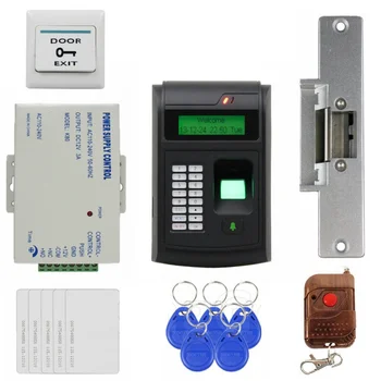

Remote Control 125KHz RFID LCD Fingerprint Keypad ID Card Reader Access Control System Kit + Electric Strike Lock 208I-S