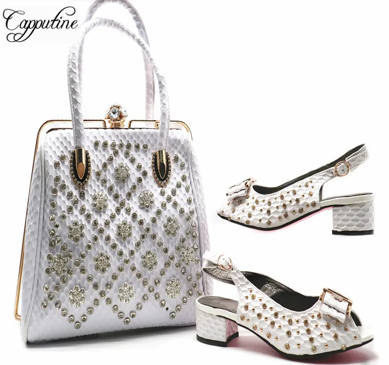 Capputine Italian Rhinestone Woman Party Shoes And Bags Set New African Middle Heels Shoes And Matching Bag Set For Wedding G57 Capputine Italian Rhinestone Woman Party Shoes And Bags Set New African Middle Heels Shoes And Matching Bag Set For Wedding G57