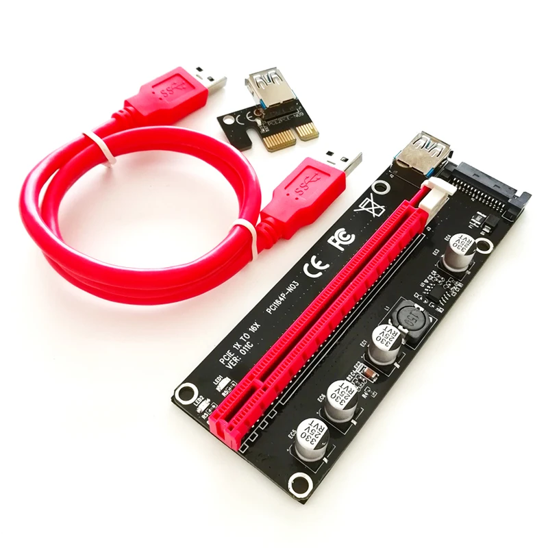 Новейший VER 011C Riser PCI-E PCIe удлинитель PCI E express Riser Card 1x to 16x Sata 15pin светодиодный Riser card для майнинга BTC