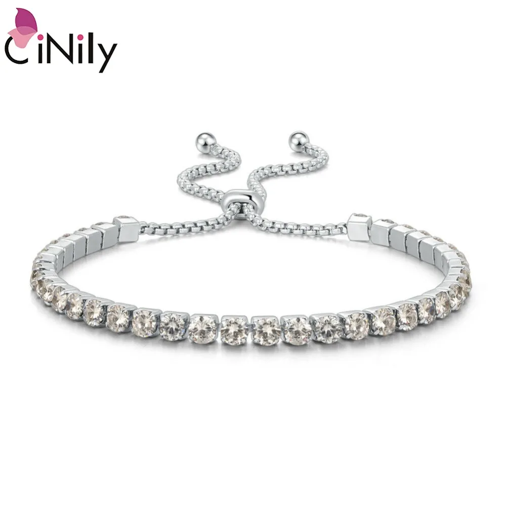 

CiNily 10 Tone Glacial Beauty Sliding Link Bracelets Stainless Steel Adjustable Chain Bangle Silver Color Summer Party Jewelry
