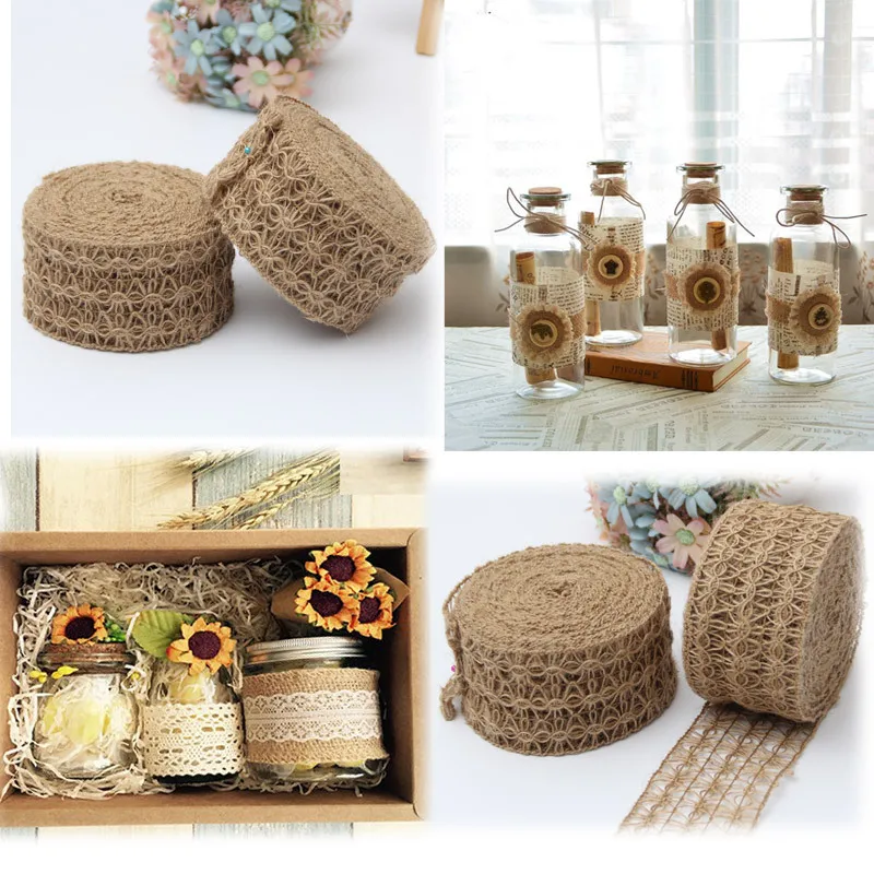 

2 Meters Rustic Vintage Wedding Decoration 7cm Jute Burlap Ribbon Hemp Rope Ribbon Wedding Ornament DIY Handmade Lace Favors
