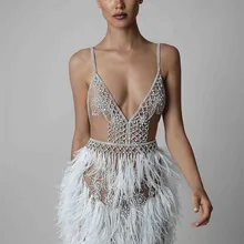 Сексуальные элегантные коктейльные платья облегающее платье на тонких бретельках с перьями и бисером Элегантные короткие платья для выпускного вечера