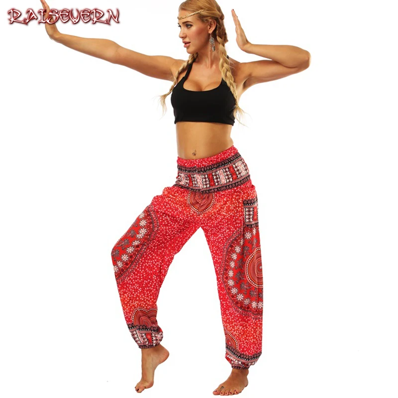 Raisvern женские свободные тайские шаровары, Boho Festival Hippy Aladdin Smock, брюки с высокой талией, Pantalon Femme, повседневные шаровары