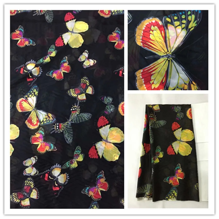 

140cm Thin 100%Pure Natural Mulberry Silk Chiffon Digital Printed Blue Fabric Material Textile Sew Women Dress Scarf Cloth DS22
