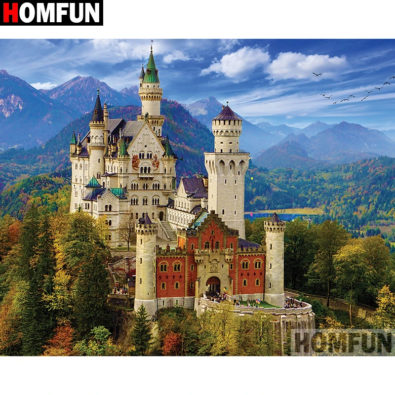

HOMFUN Full Square/Round Drill 5D DIY Diamond Painting "Castle scenery" Embroidery Cross Stitch 5D Home Decor Gift A00776