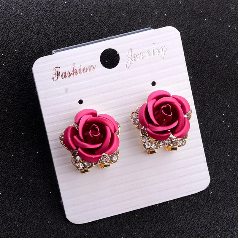 2018 Fashion earrings for women Rose Flower Rhinestone Earrings For Women Summer Style Jewelry Brincos Bijoux Femme J06#N (6)