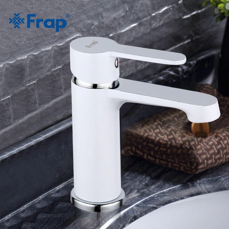 Comprar Grifo de latón de baño blanco FRAP mezclador de agua fría y caliente grifo de lavabo de un solo mango torniira F1041