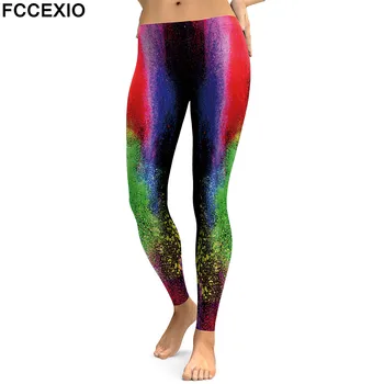 

FCCEXIO New 2019 Women Leggings Graffiti Gradient Digital Print Woman Leggins Colorfull Worktout Plus Size Culture Women Pants