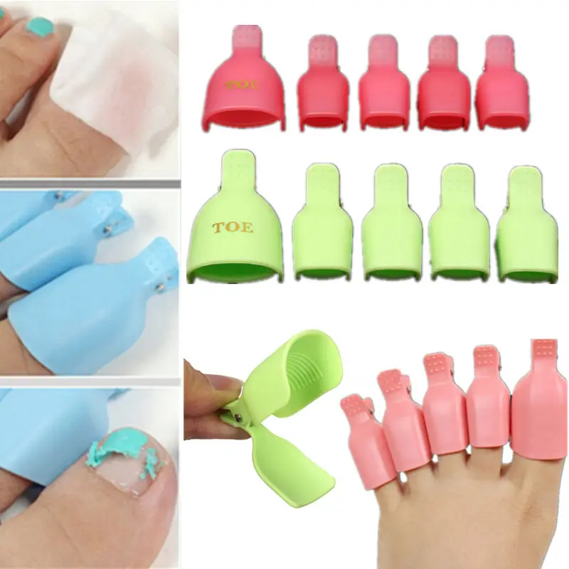 Honey Joy 5Pcs Plastic Foot Toe Nail Art Soak Off Cap Clip UV Gel