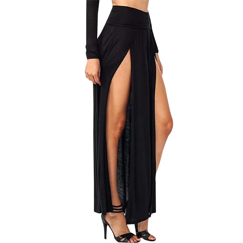 Новинка, сексуальная Женская длинная Плиссированная открытая юбка с разрезом и высокой талией, однотонная женская юбка