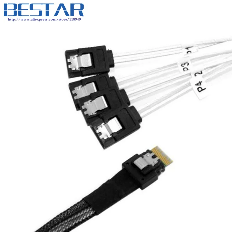 Тонкий шнур 0 5 футов 4 м SAS Φ 4i 38pin хост на SATA 7pin целевой жесткий диск Fanout Raid