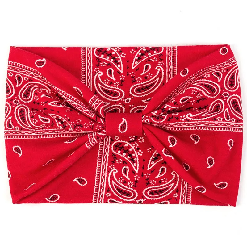 Geebro Женские винтажные повязки на голову женские богемные головные ленты с принтами крест резинки для волос с узлом мода тюрбан для волос DQ737 - Цвет: Red