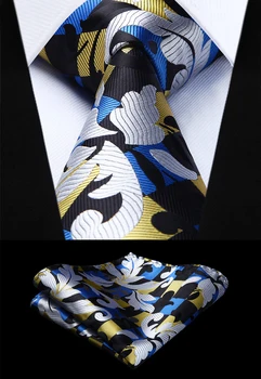 

Woven Men White Yellow Tie Floral Necktie Handkerchief Set#TG806W8S Party Wedding Classic Fashion Pocket Square Tie