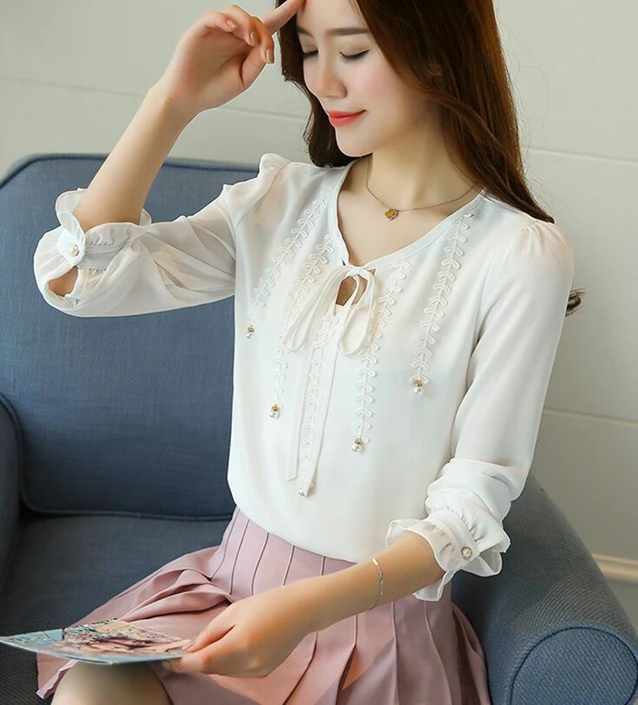 WAN XIANG YUAN Women Shirts 2017 Casual Autumn Long-Sleeved Chiffon Blouse Lady Plus size Blouse for Women Chemise Femme 92302