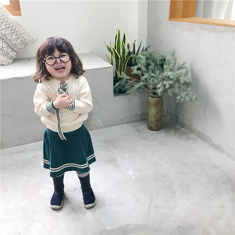 Autumn and Winter New Girls College Skirt Suits Little Kids Wind Wool Rabbit Sweaters Sets Toddler Baby Long Sleeve Clothes