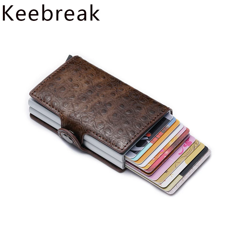 KEEBREAK RFID алюминиевый мужской кошелек с держателем для карт мужской кошелек для денег мини кошелек Бизнес кожаный дорожный Тонкий Короткий Умный кошелек