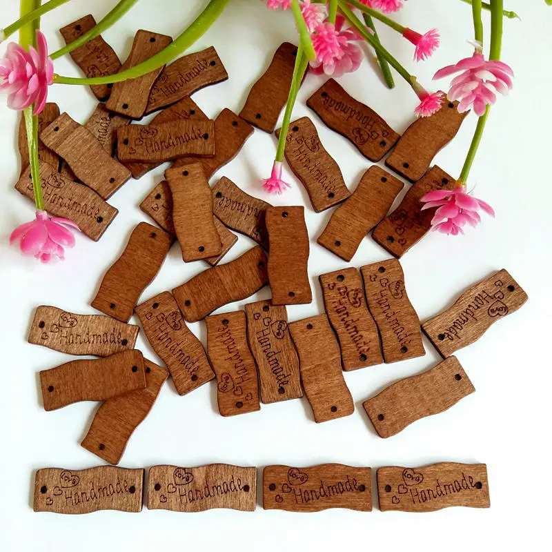 

50PCs Wooden Buttons "Handmade" Letter Sewing Buttons 2 Holes Scrapbooking for Crafts DIY 13*30mm
