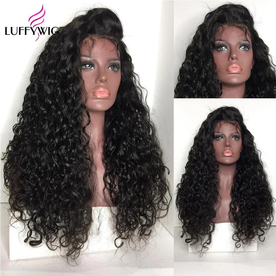 LUFFYHAIR 13X6 человеческие волосы на кружеве парики для женщин 150% плотность Remy перуанские вьющиеся парики на сетке с детскими волосами предварительно сорванные