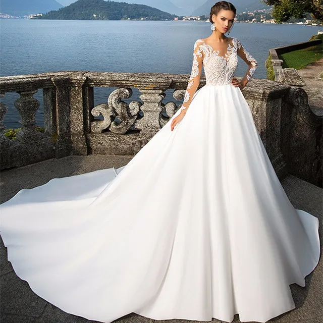 Us 13858 18 Offrobe De Mariee Vintage Ball Gown Wedding Dress 2019 Applique Lace Sheer Long Sleeve Wedding Gowns Handmade Trouwjurk In Wedding