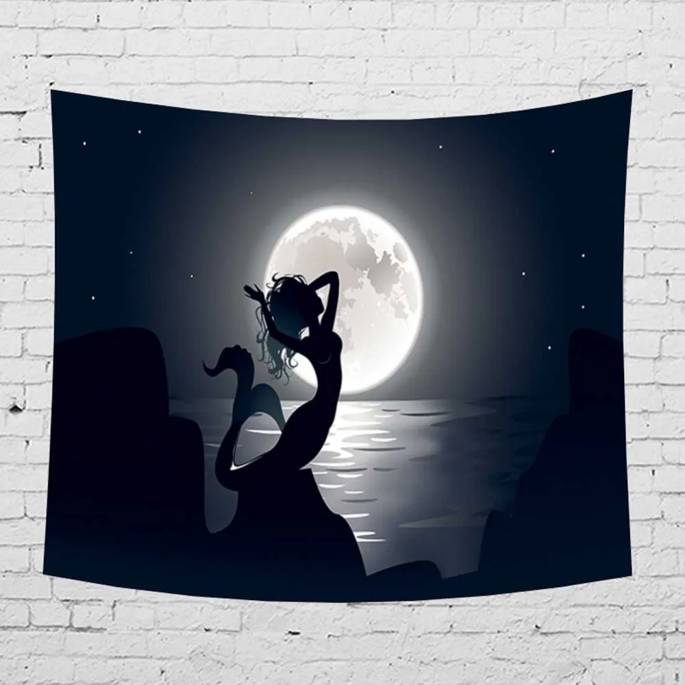 Ночная сцена Единорог гобелен настенный дикие животные волк Русалка Звезда Луна Кемпинг домашнее полотенце горный полиэстер украшение