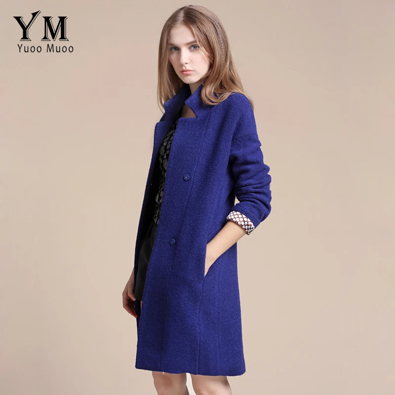 YuooMuoo 2016 New Women Coat Slim Blue Wool Coat High Quality Fashion Female Overcoat Brand Women's Coats and Jackets casaco