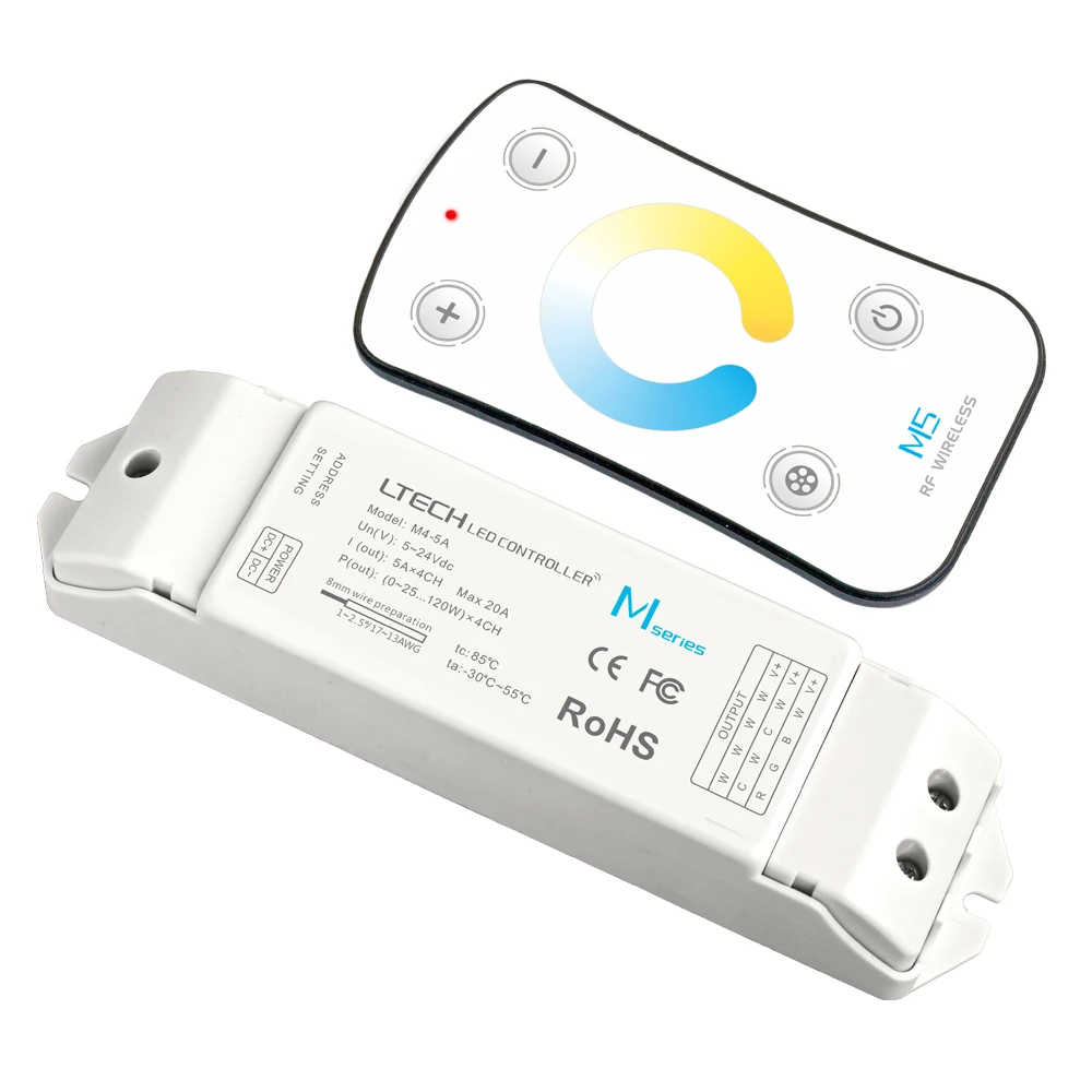 

New LTECH Led NW CW CT Controller 12V Input 5Ax4CH 20A Output RF Wireless Remote Led Warm White/ cold white Strip CT Controller