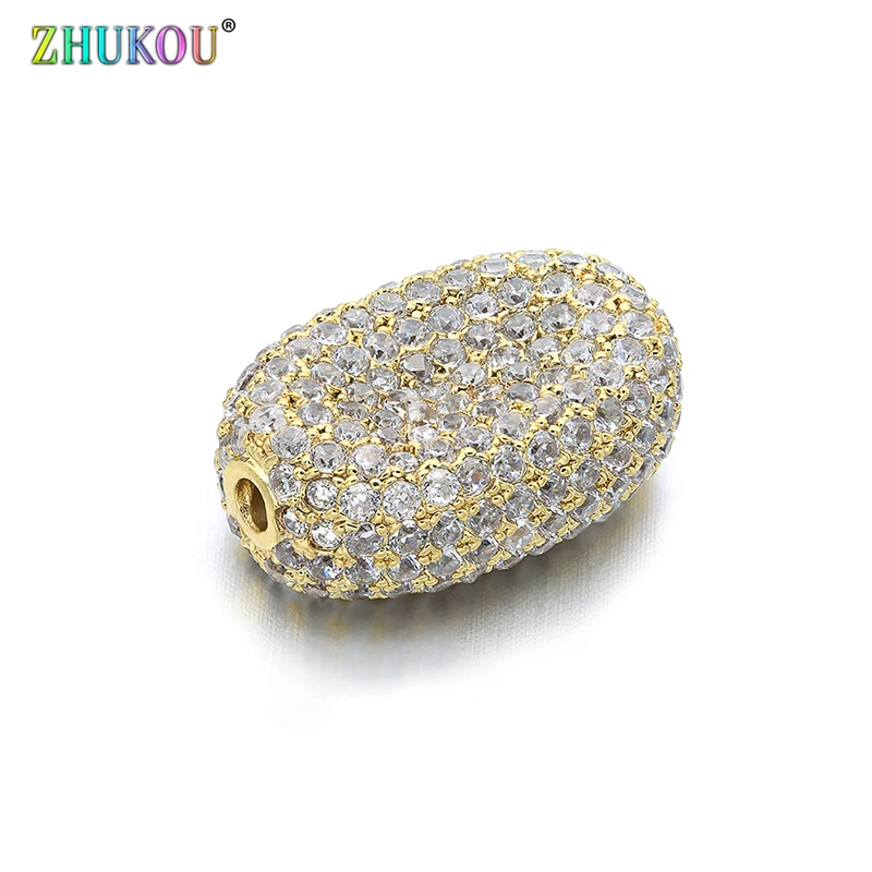 DIY 쥬얼리 액세서리 제작용 13*19mm 황동 큐빅 지르코니아 타원형 비즈, 구멍: 2.0mm, VZ180