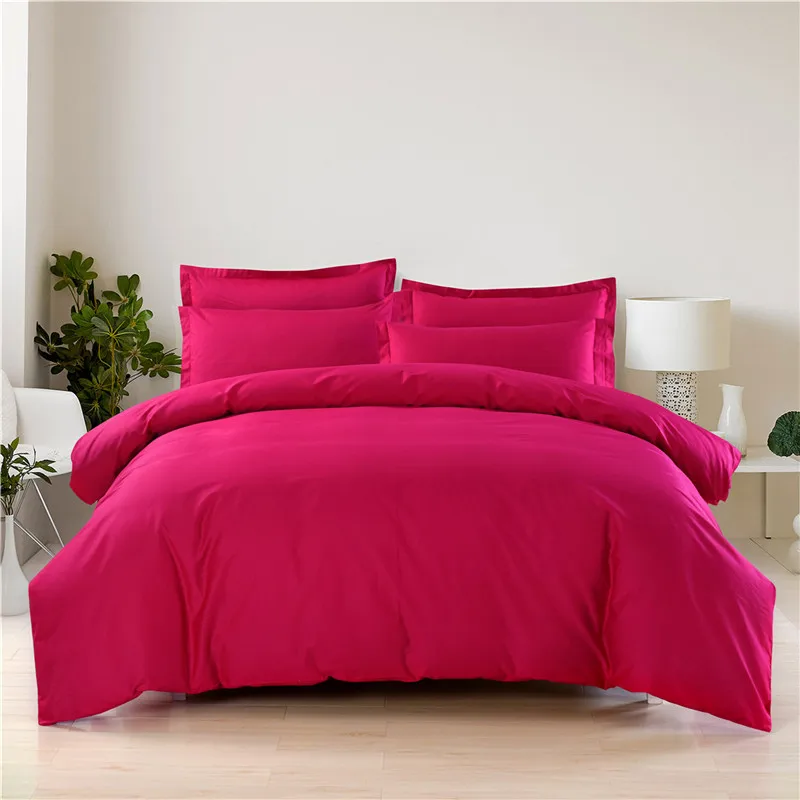 

Beautiful warm rose red solid color 100% Cotton Bedding Set 3/4Pcs King Queen Size Wedding Bed Sheet set Duvet cover Pillowcases
