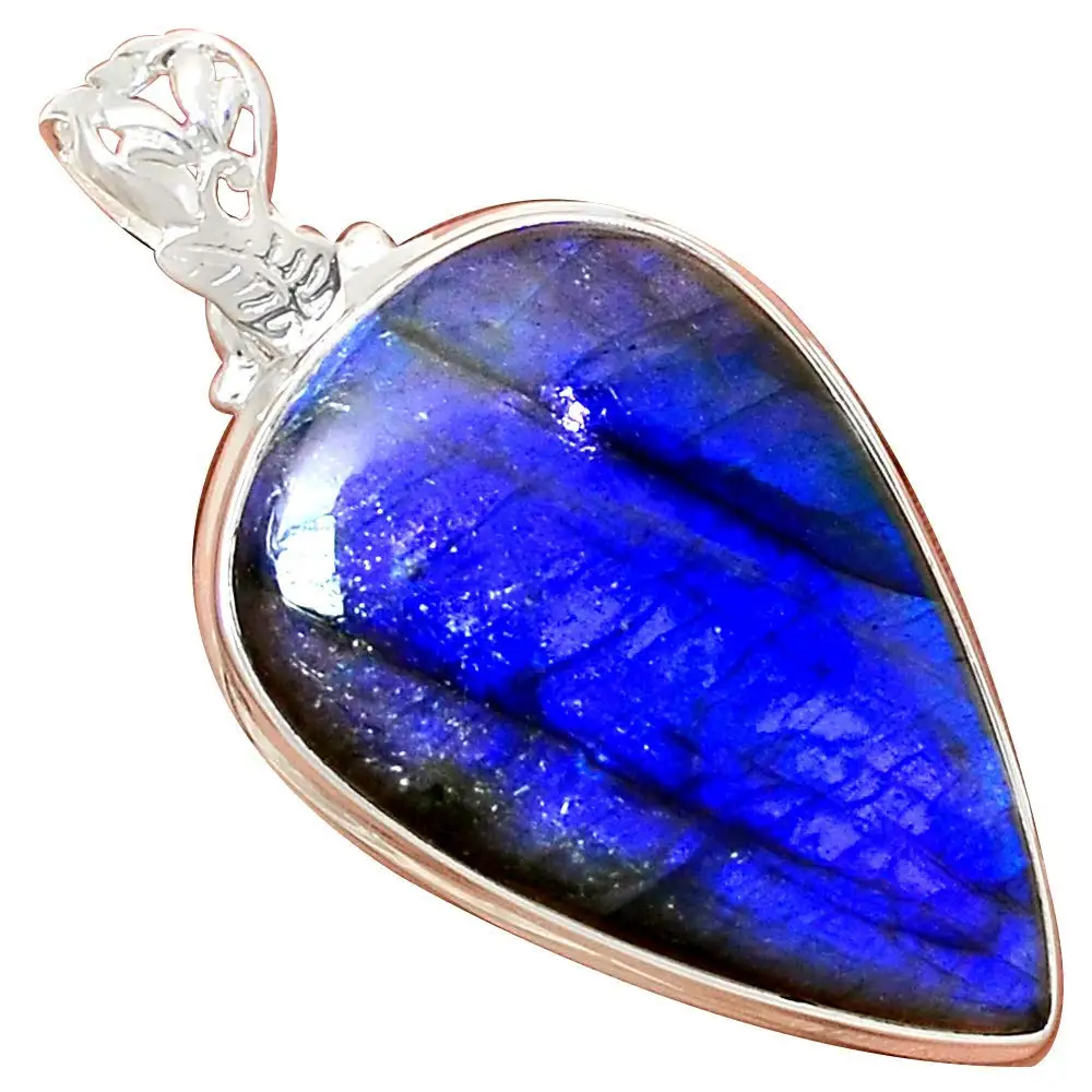 

Nature Blue Fire Labradorite Pendant 925 Sterling Silver Jewelry, 51 mm, MHBAP5275