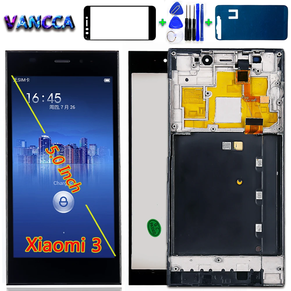 

Vancca 5.0 inch LCD Display For Xiaomi Mi3 Mi 3 WCDMA Touch Screen Digitizer Assembly Frame Oleophobic Coating 10 Multi-Touch
