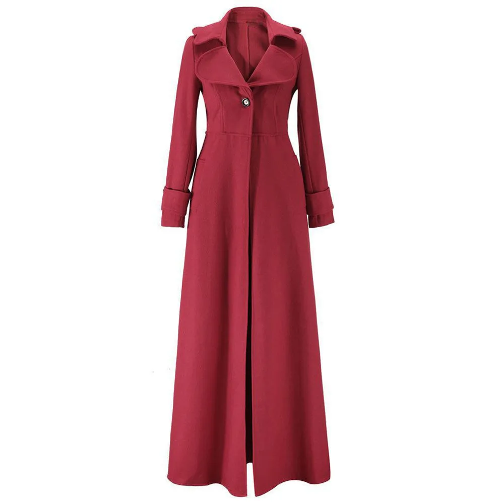 Шерстяное пальто для женщин, зимняя куртка, модная куртка с отворотом и поясом, однотонная, на пуговицах, тонкая, длинная, теплая зимняя парка для женщин, Abrigo Mujer Chaqueta - Цвет: Wine Red