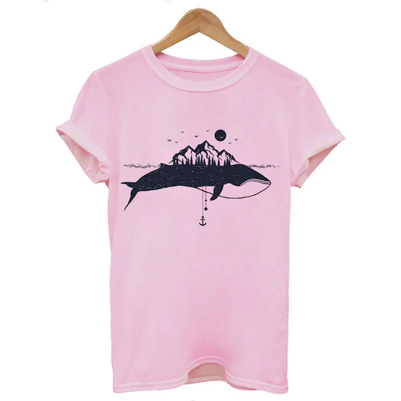 Vintage Vogue Whale Tail Printed Gothic Tshirt Cosmic Belief Harajuku Summer Tops T Shirt Women Vintage Streetwear Vegan T-shirt - Цвет: 1340-Pink