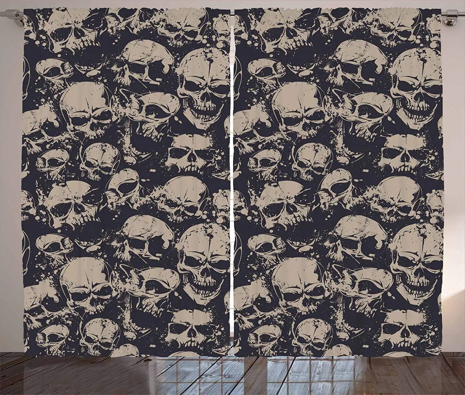 

Skull Curtains Grunge Scary Skulls Sketchy Graveyard Death Evil Face Horror Theme Design Window Drapes for Living Room