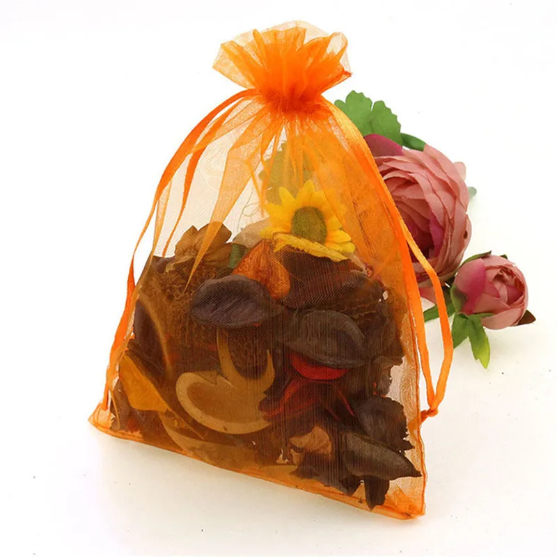 50 шт мешков из органзы, подарочные пакеты, Eugen, сумка из пряжи, марлевые элементы, упаковка для ювелирных изделий, мешочек для драже, свадебное украшение, Подарочная коробка 5Z - Color: Orange