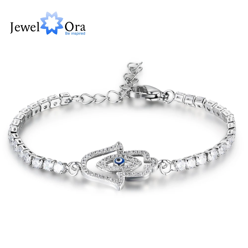 

Fatima's Hand Amulet Bracelet For Women 2mm Cubic Zirconia Silver Color Blacelets & Bangles Fashion Jewelry (JewelOra BA101876)