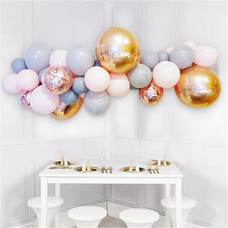 

48pcs Pink Grey Rose Gold Balloons Garland Birthday Party Kit 18inch 4D Rose Gold Balloons Baby Shower Bachelorette Party Decor
